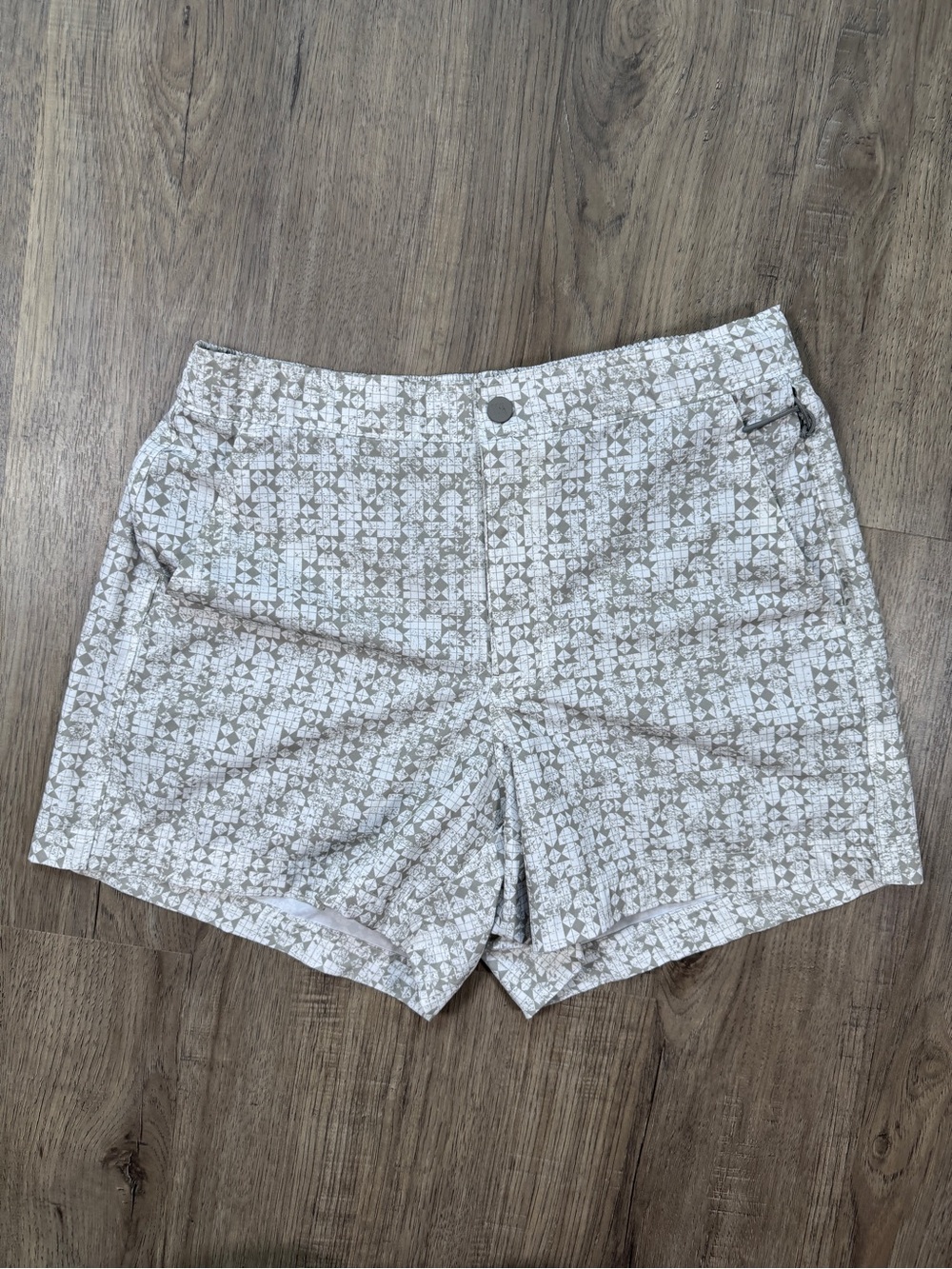 VRST Men's Swim Trunks Grey White Geometric Print Zip Pocket Size S